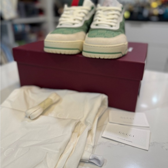 Gucci Canvas and Suede - Low Green and Cream Sneakers - SZ 10 Brand New! - Picture 4 of 10